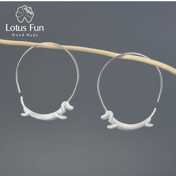 Real 925 Sterling Silver/18k Plated Gold Dachshund Dog Hoop Earrings - Picture 6 of 7